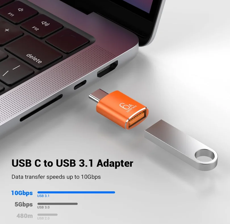 10 Pack 10Gbps/120W USB C to USB3.1 Adapter, Orange Type C Male to USB Female Adapter for Smartphone, PC, Laptop, Tablet, Keyboa