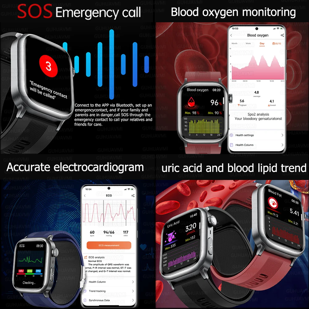 2025 HEIßE Neue Luftpumpe Airbag Präzise Blutdruck SmartWatch Männer EKG + PPG Harnsäure Gesundheit Sport Tracker NFC Smart uhr Frauen