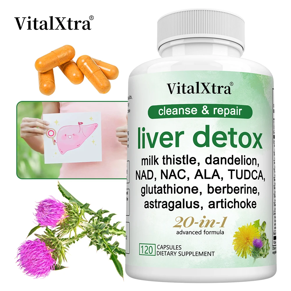 

Liver Detox Capsules,with Milk Thistle,NAD,NAC,ALA,TUDCA, Glutathione, Artichoke, Turmeric & Astragalus-Liver Cleanse & Repair