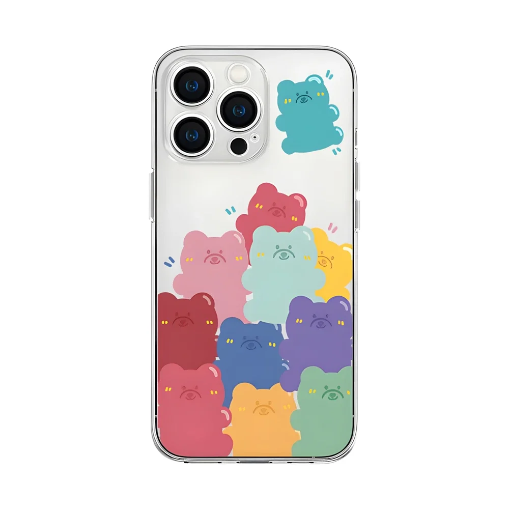 Cute Gummy Bear Clear Case for iPhone 15 14 16 Plus 11 12 13 Pro Max XR Anti-Scratch Soft Silicone Cover with Camera Protection