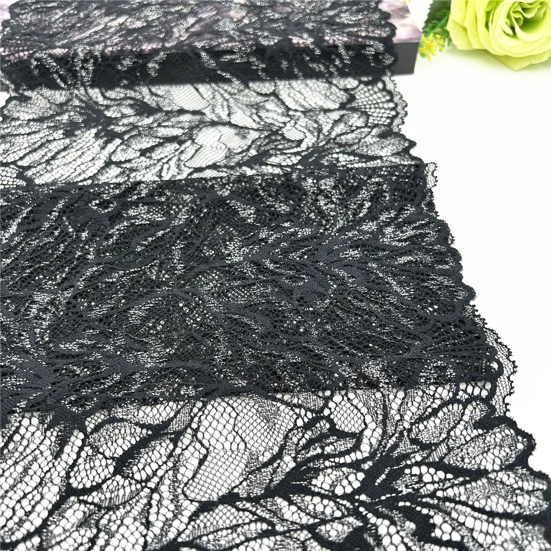 3y/lot Width 23cm Black With Silver Foil Elastic Lace Trim Lingerie Sewing Craft DIY Apparel Fabric Lace Dress Garment Accessory