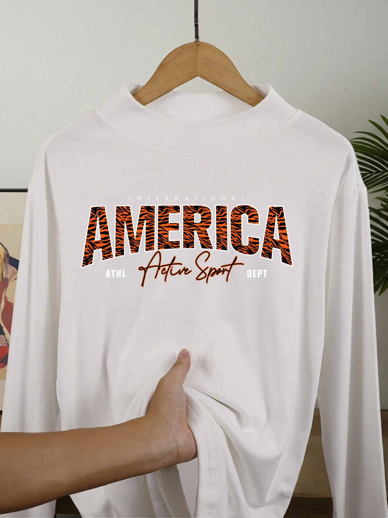 Camisa de manga larga con estampado deportivo activo americano para hombre, Tops con cuello medio, camisas cálidas de lana de terciopelo, nueva capa Base de otoño