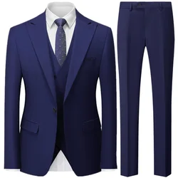 Men's Solid Color Business Suit Sets Coat / 2023 Male Solid Color Casual 3 Pcs Wedding Prom Dress Blazers Jacket Vest Pants