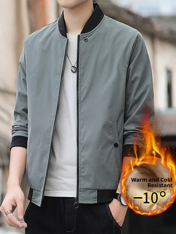 

Spring Autumn New Korean Style Men's Casual Thin Jacket Top Fleece Lined Baseball Style Zipper Decorated Slim Fit Youth Fashion