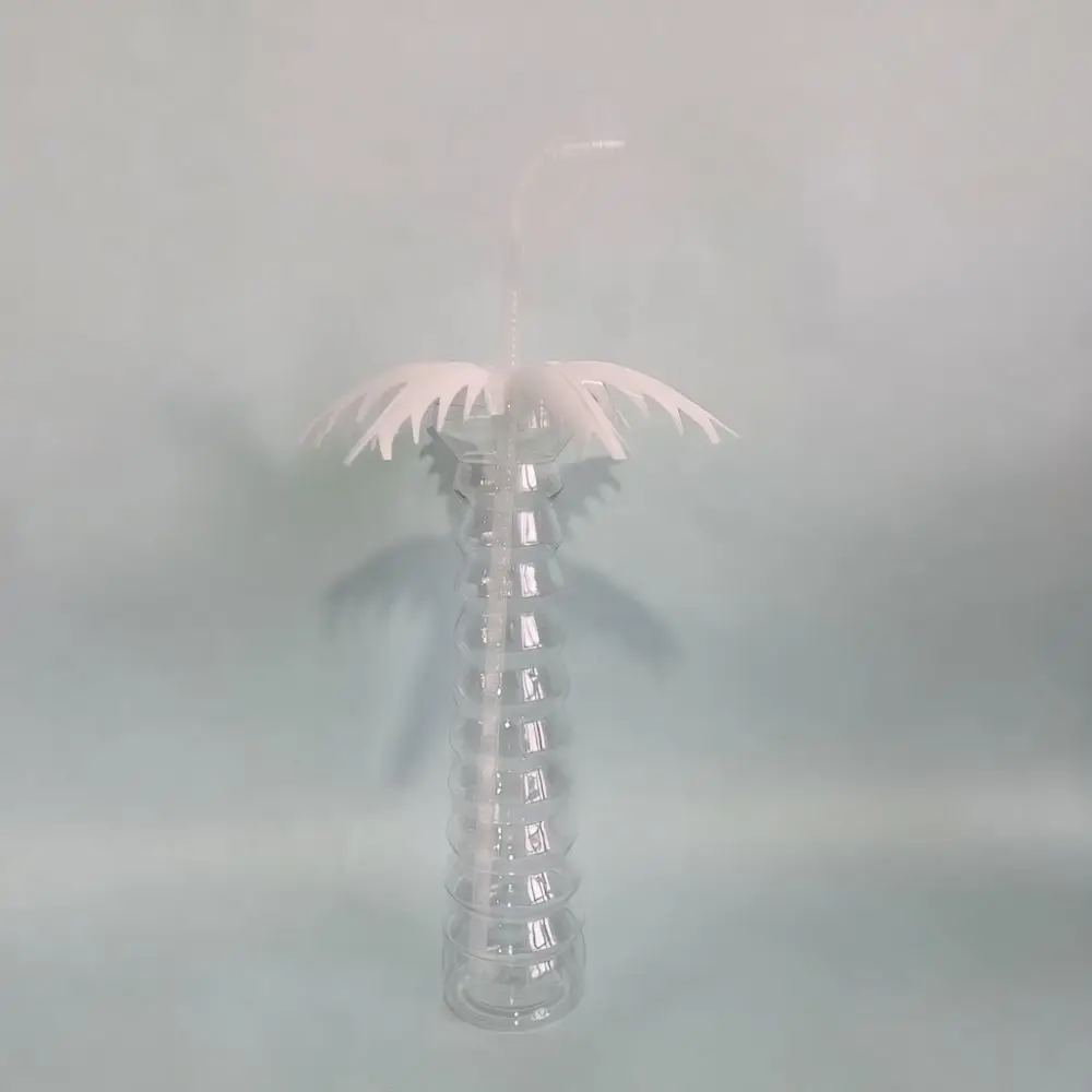Unique Coconut Tree LED Straw Cup Plastic Drinking Tumbler Novelty Tropical Fruit Juice Bottle Funny Kids Party Convention