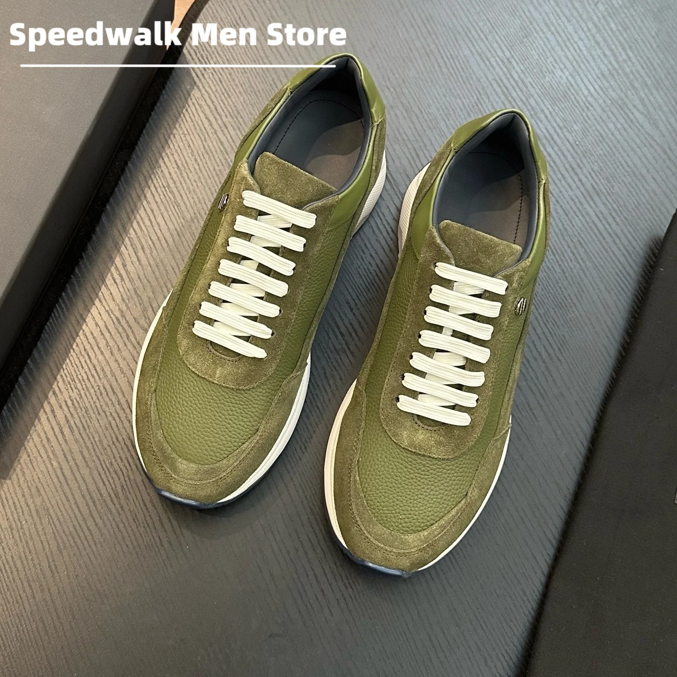 Men Vintage Durable Genuine Leather Suede Patchwork Retro Sneakers Lace Up Non Slip Thick Sole Business Daily Walking Trainers