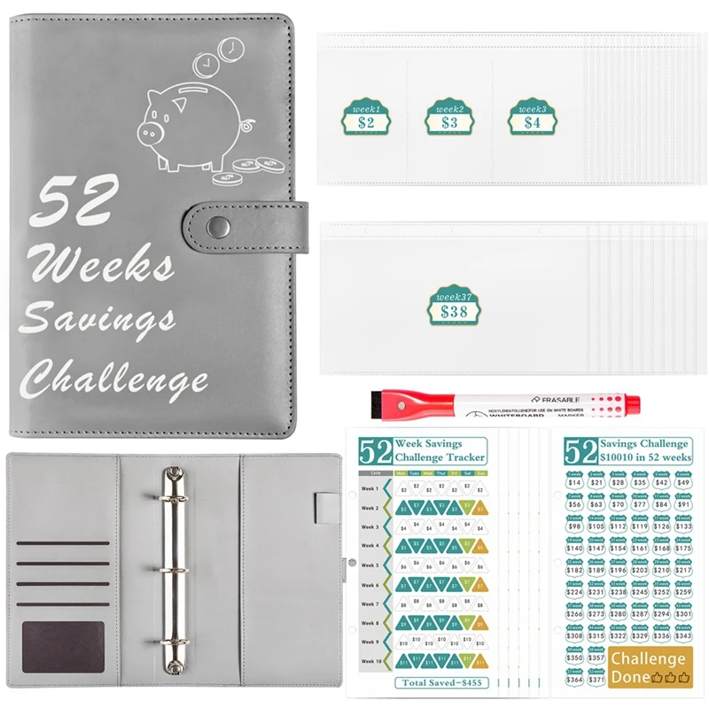 Top-52 Week Money Saving Challenge Binder With Savings Challenges Book Cash Envelopes For Budget Planner Financial