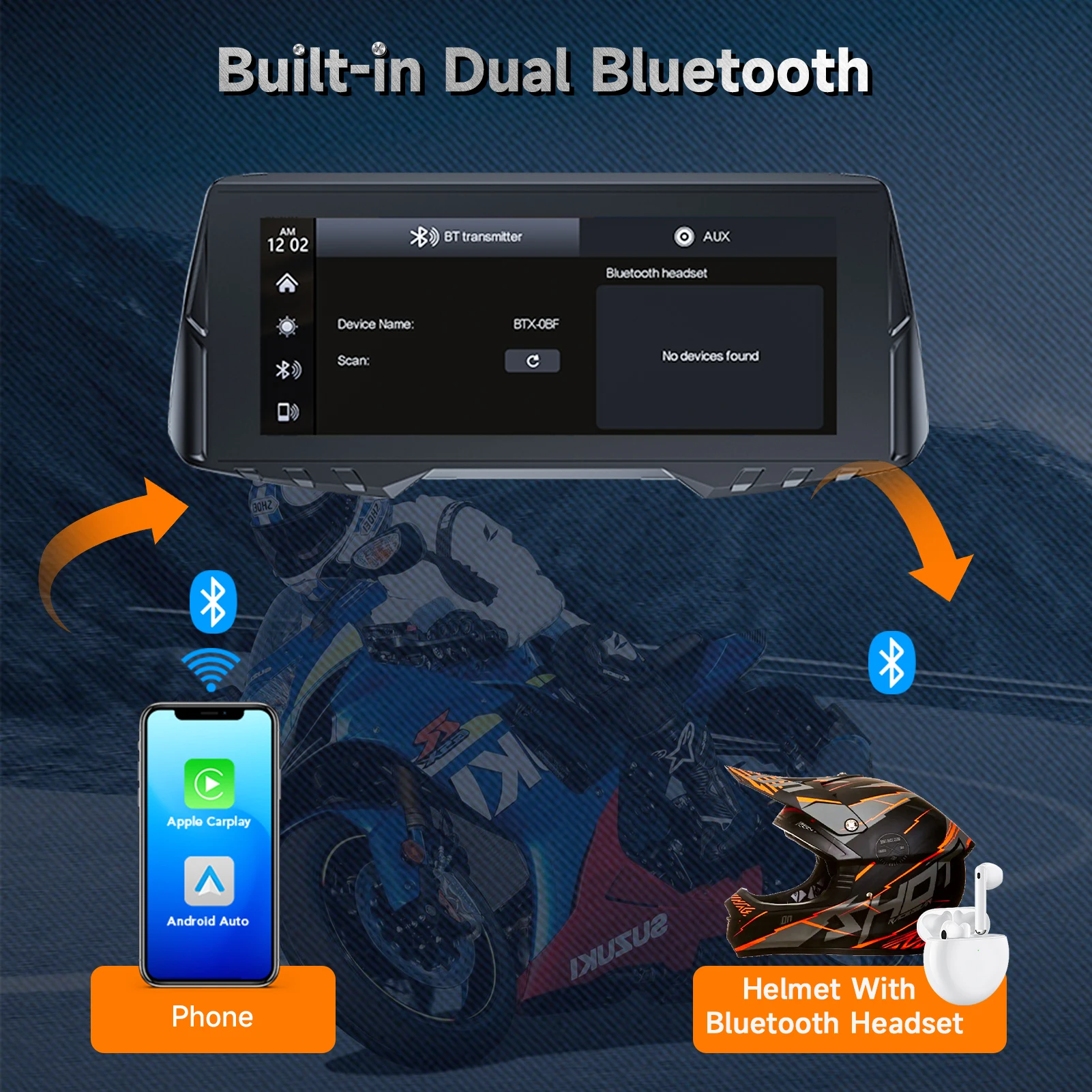 Spedal CL876 GPS Motorrad Wireless CarPlay/Android Auto 6,86 Zoll 1080P Dual Kameras Loop Aufnahme Reifendruck Überwachung