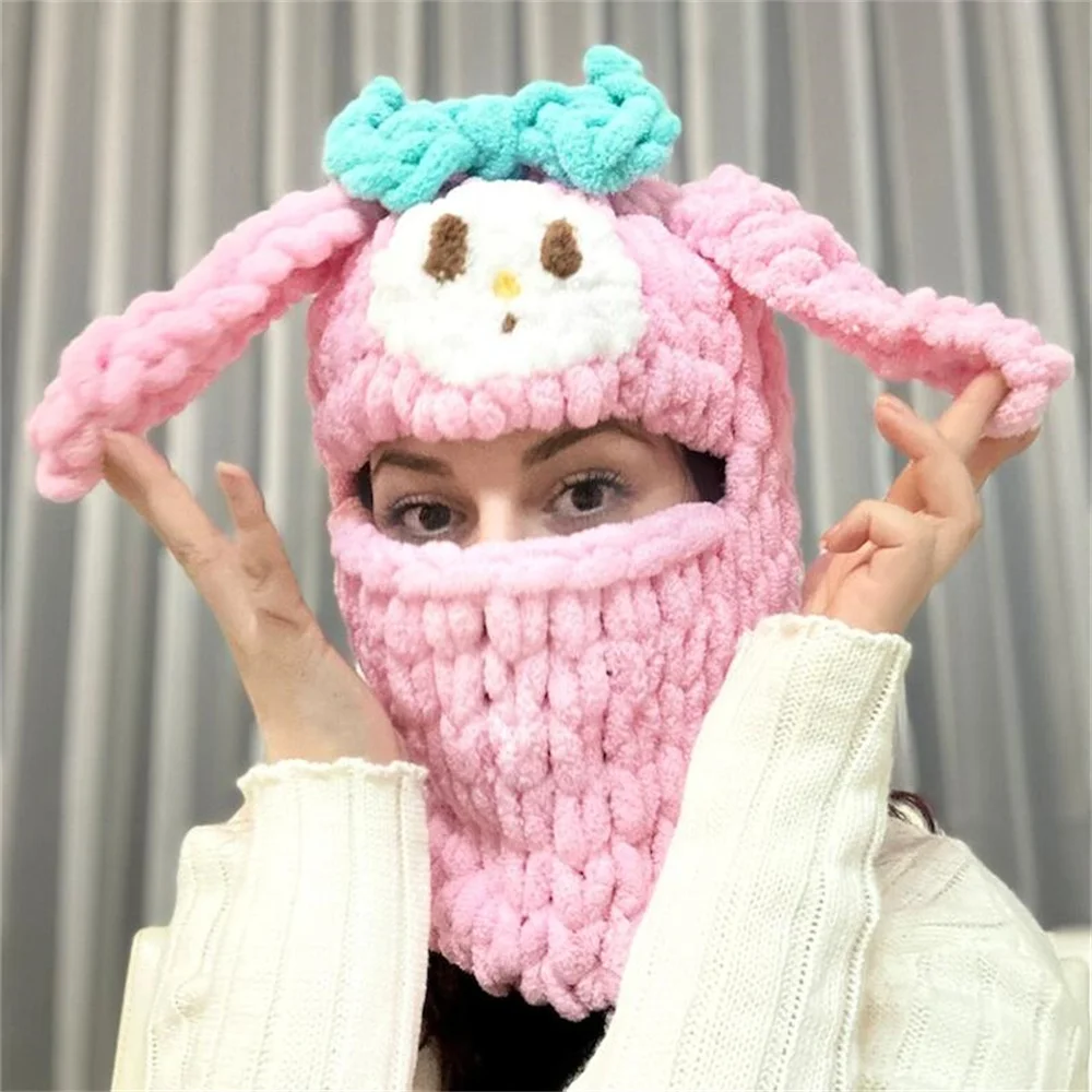 Halloween Devil Sanrio Kuromi Creative Knitted Hat Beanies Warm Full Face Cover Ski Mask Windproof Balaclava Hat Outdoor Sport