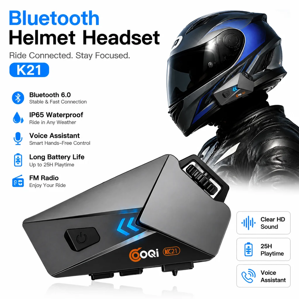 Kebidumei 1/2x Bluetooth 6.0 Motorcycle Helmet Headset Wireless Riding Headphone Hands-free Call Earphone with Voice Assistant