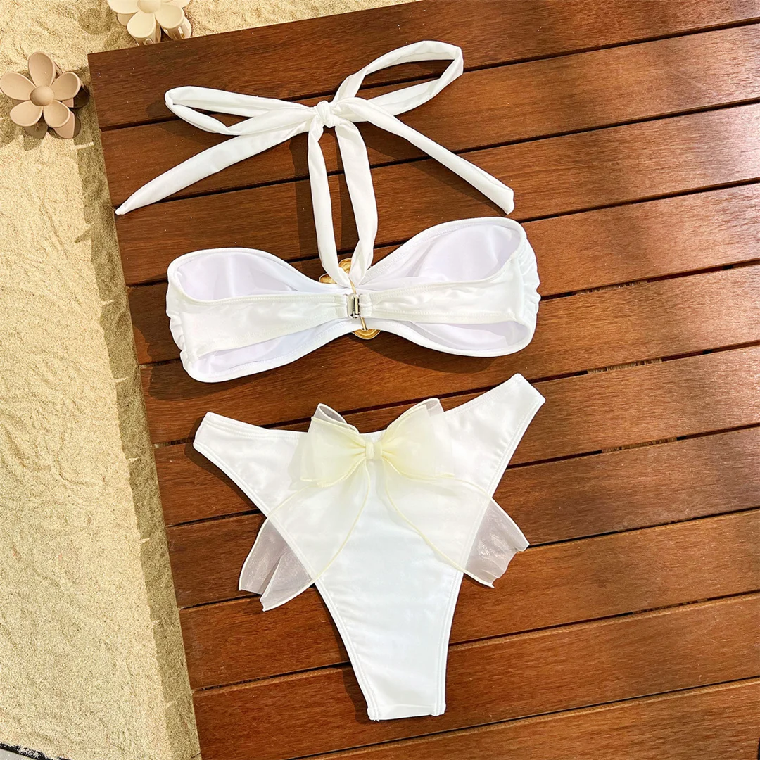Metallring-Neckholder-Bikini, brasilianischer Stil, Damen-Badeanzug, zweiteiliges Bikini-Set, gepolsterter Badeanzug, Badebekleidung, Modell V6807. – Detail 11