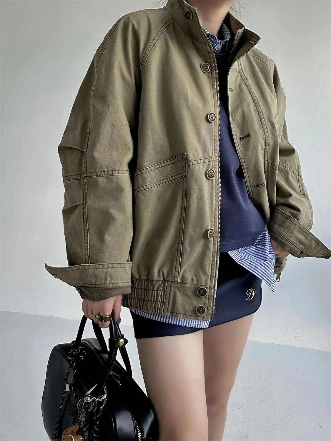 Retro Washed Jacket For Women In Autumn And Winter Trendy Design, Loose Silhouette Short Jacket