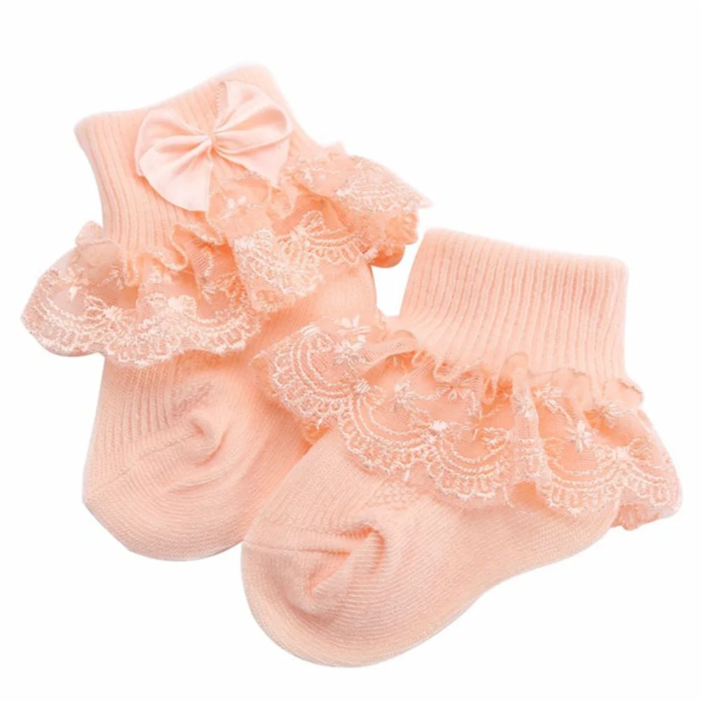 

2Pairs Lace Baby Socks Bow-Knot Breathable Warm Stockings Green Orange Size S Fit 0-1 Years Soft Elastic Toddler Socks