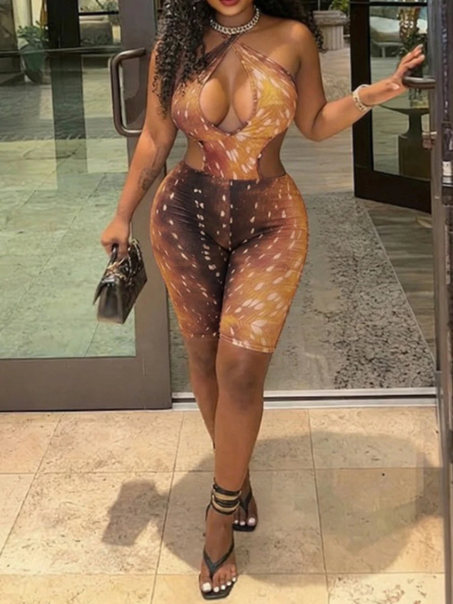 Foamlina Sexy Mono Corto Bodycon con Tirantes Cruzados, Espalda Descubierta, Aberturas Frontales y Sin Mangas, de Una Pieza para Discoteca