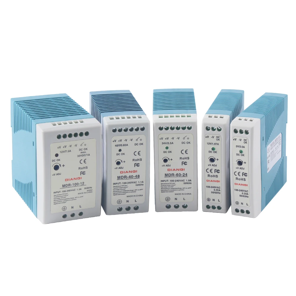 AC/DC Industrial mini Din rail power supply switch MDR-10W 20W 40W 60W 100W Single output Switching 5V 12V 15V 24V 36V48V source