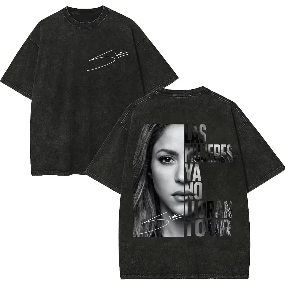 Hot Shakira Las Mujeres Ya No Lloran World Tour Print T-shirt Men Women High-street Fashion Vintage Washed O-neck Summer New Tee