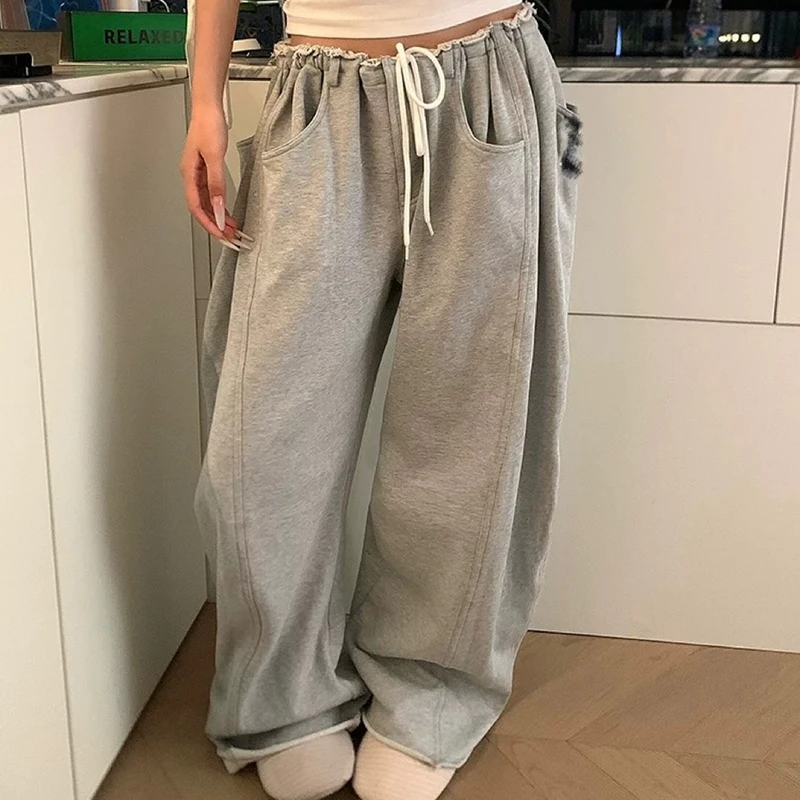 

MEXZT Grey Sweatpants Women Fashion Streetwear Baggy Joggers Y2K Harajuku Wide Leg Pants Summer Korean Oversized Casual Trousers