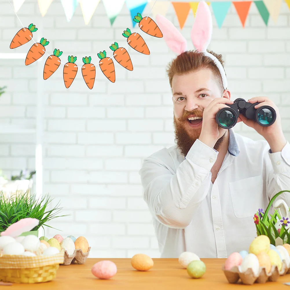 

2pcs Carrot Shaped Banner Easter Decoration Hanging Paper Bunting Festive Garland For Party Home Use Delicate Easter Flag Adorn