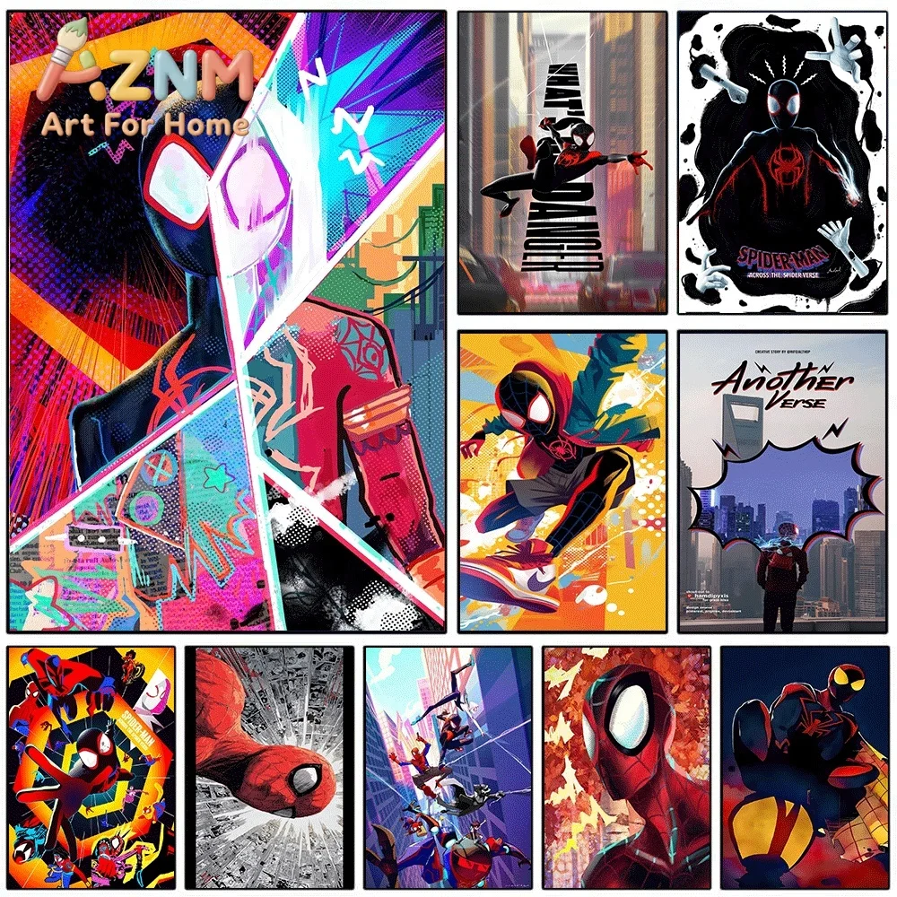 Spider Man Across The Spider Verse Canvas Wall Art No Frame Miles Morales Superhero Movie Poster Print Home Decor Artwork Pain