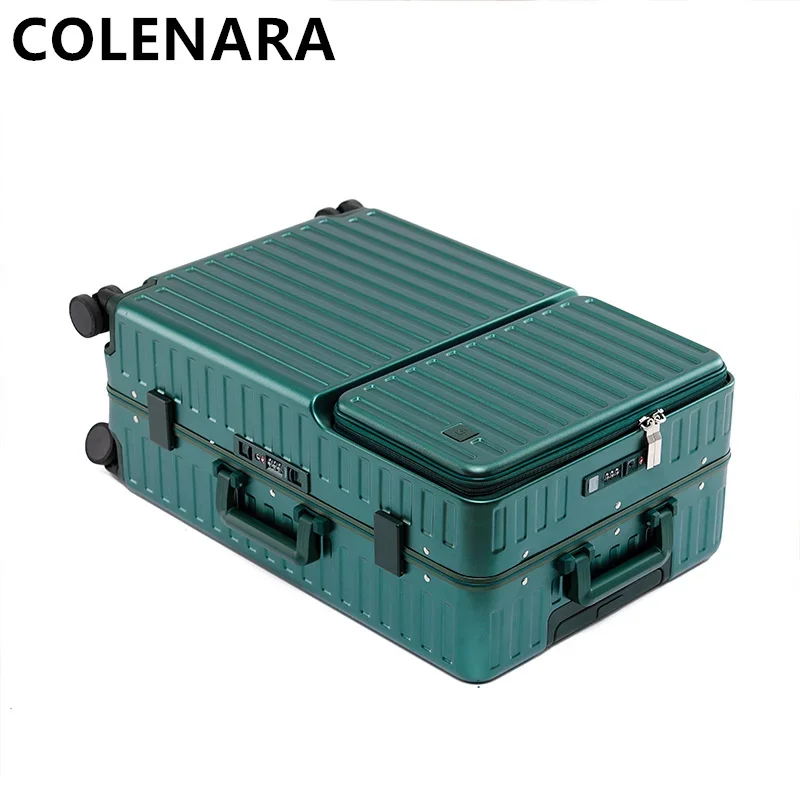 COLENARA ABS+PC Suitcase USB Charging Front Opening Boarding Case 20"24"26 Inch Laptop Trolley Case Carry-on Travel Luggage