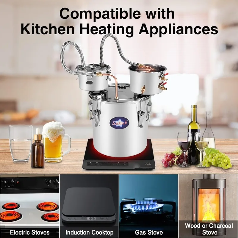 أداة تقطير الكحول سعة 19 لترًا، أنبوب نحاسي من الفولاذ المقاوم للصدأ، براندي ويسكي للمشروب المنزلي #6