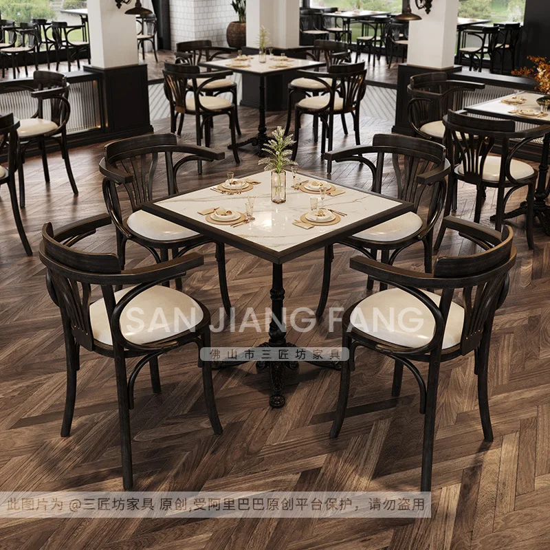 Western restaurant table and chair combination Commercial booth Cafe dining table B & B Bistro Solid wood chair