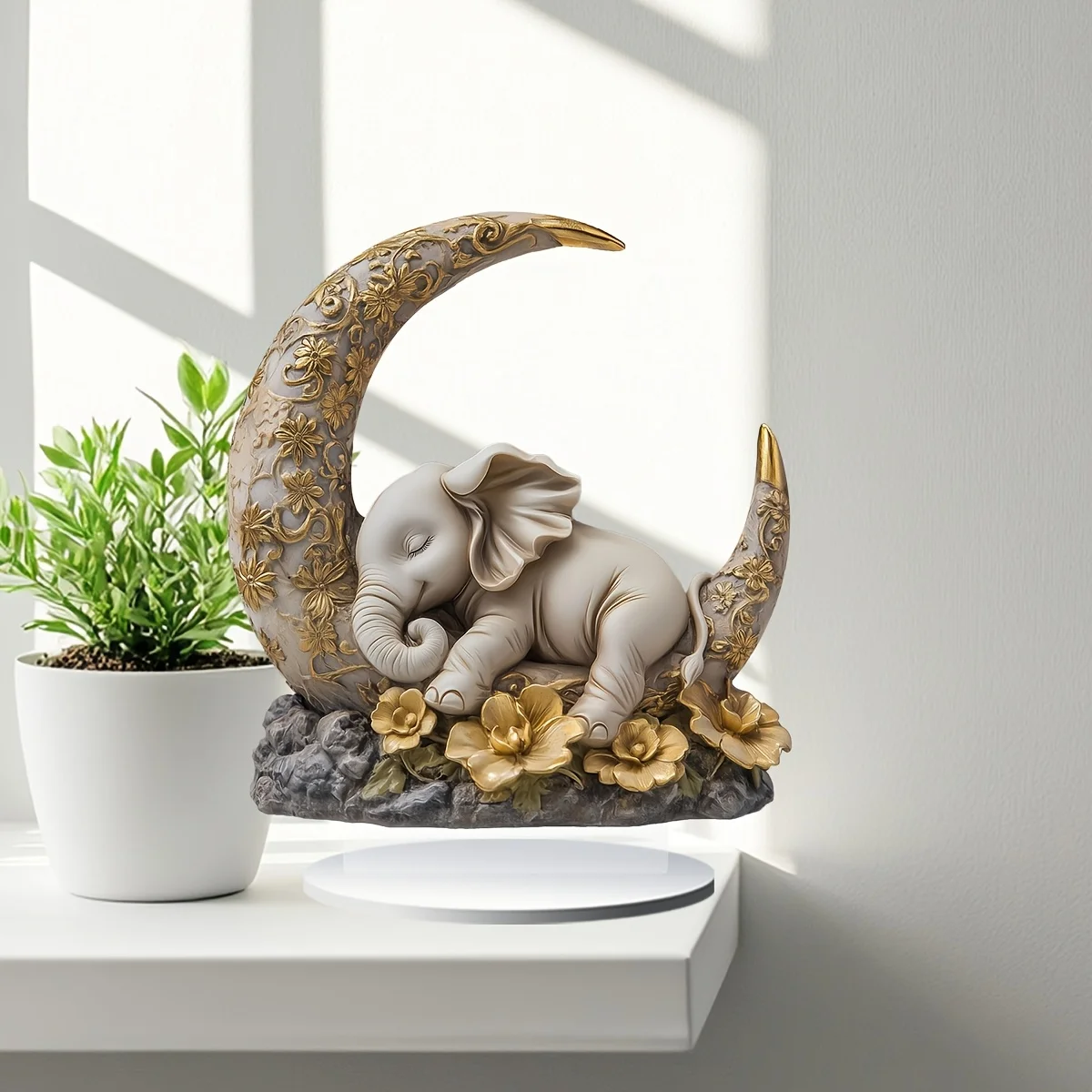 2D Acrylic Ornament Elephant Moon Crescent Animal Themed Decor Tabletop Ornament Home Office Cafe Holiday Decor No Electricity