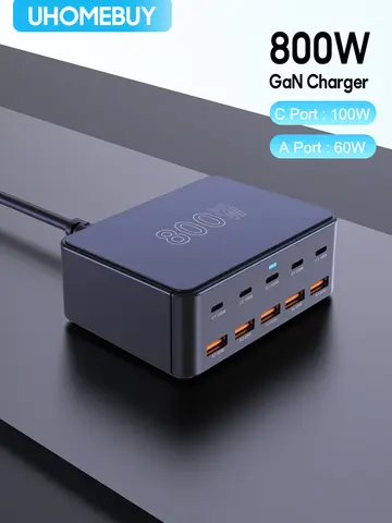 800W USB C GaN Charger 100W PD3.0 PPS QC3.0 Multiport Fast Charging Station for iPhone 15 16 Samsung Macbook Pro Laptops Tablets