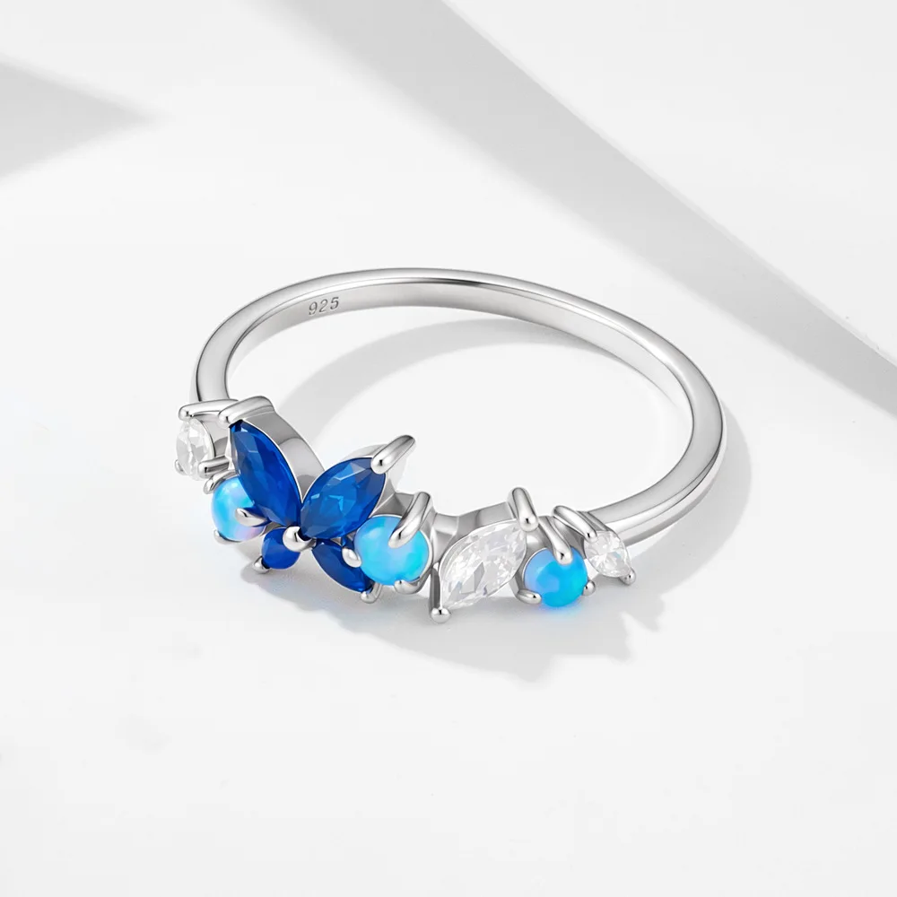 Dave&di S925 Pure Silver Zircon Butterfly Ring For Women European And American Niche Design Light Luxury Style High-end Feeli