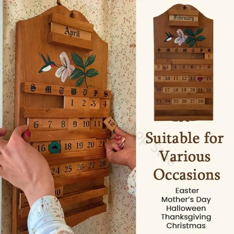 96BA Dauerhafter Wandkalender aus Holz mit anpassbaren Datums- und Monatsblöcken für den Schreibtisch – Detail 4