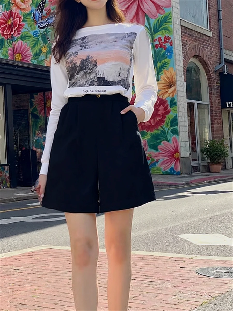 

Женские мини-шорты с высокой талией и плиссированным краем, легкая ткань, идеальный летний отдых, повседневный корейский повседневный стиль