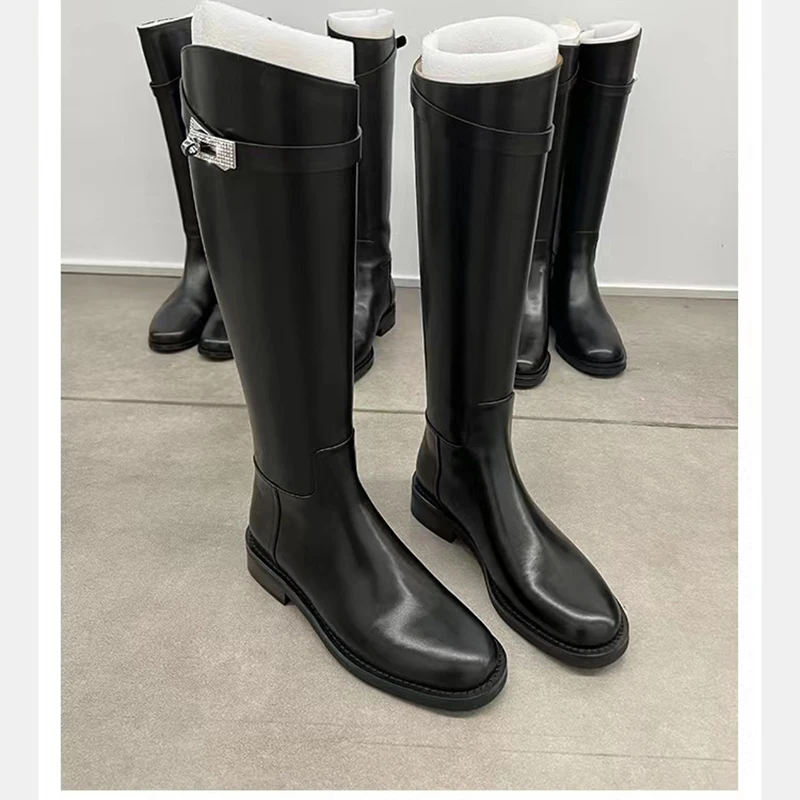 Alionly Thick Soled Long Boots For Women Autumn And Winter 2024 New Knee Length Boots With Diamond Buckle Thin Knight Boots