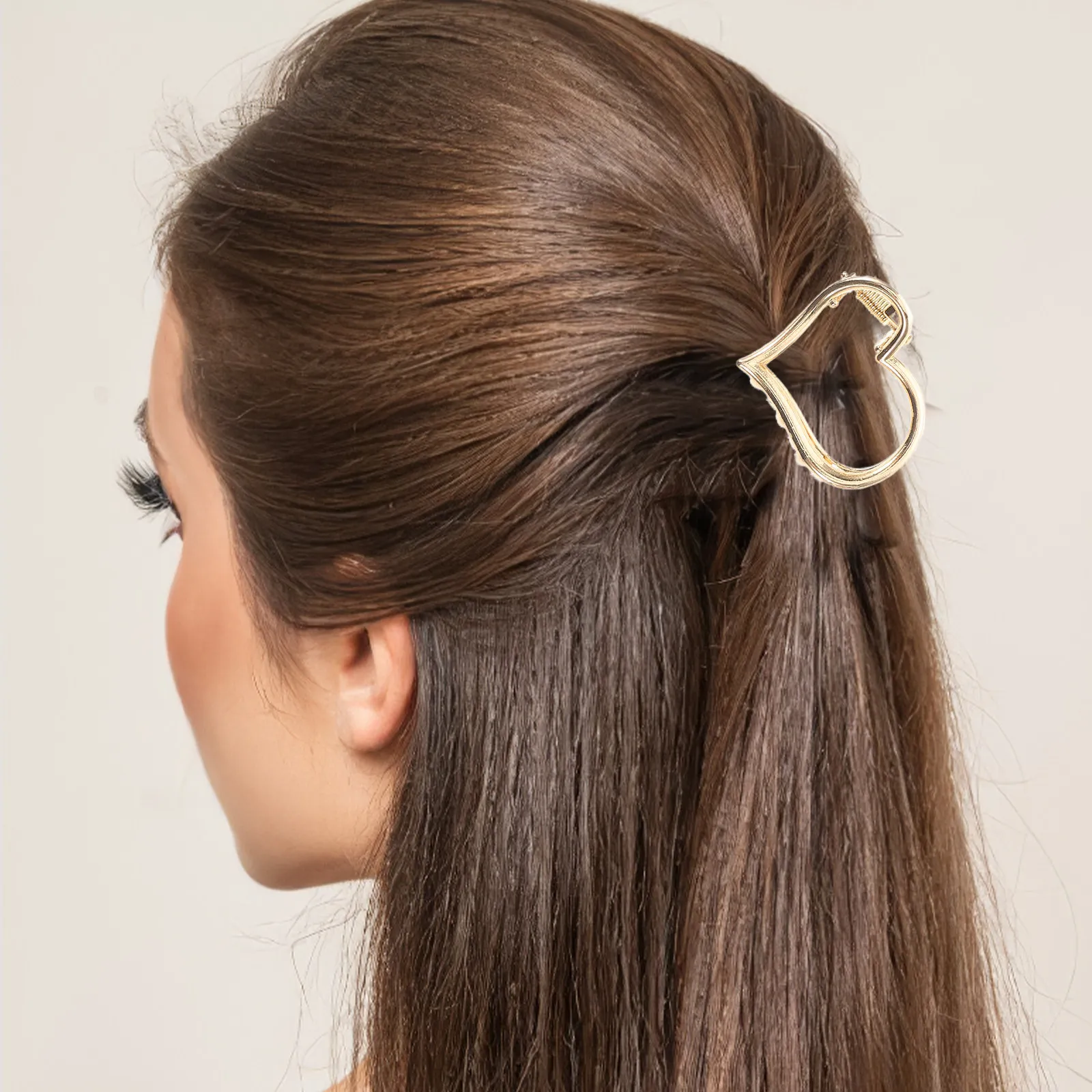 4Pcs Heart Shaped Hair Claws Minimalist Jaw Clip Sparkling Wedding Hairpins for Women Easy to Use in Bun Braid Updo Golden