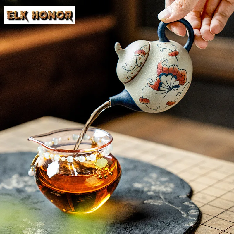 140ML Hand-painted Butterfly Teapot Ancient Tea Infuser Pot Tea Brewing Kettle With Ball Hole Teaware Accessories Ornaments Gift