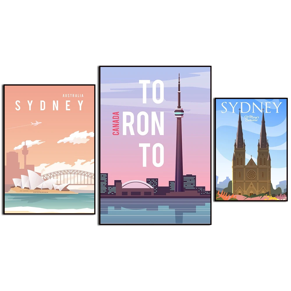 Tel Aviv Sydney Tanzania San Francisco South Africa Toronto St Petersburg Washington. City Travel Landscape Art Canvas Painting