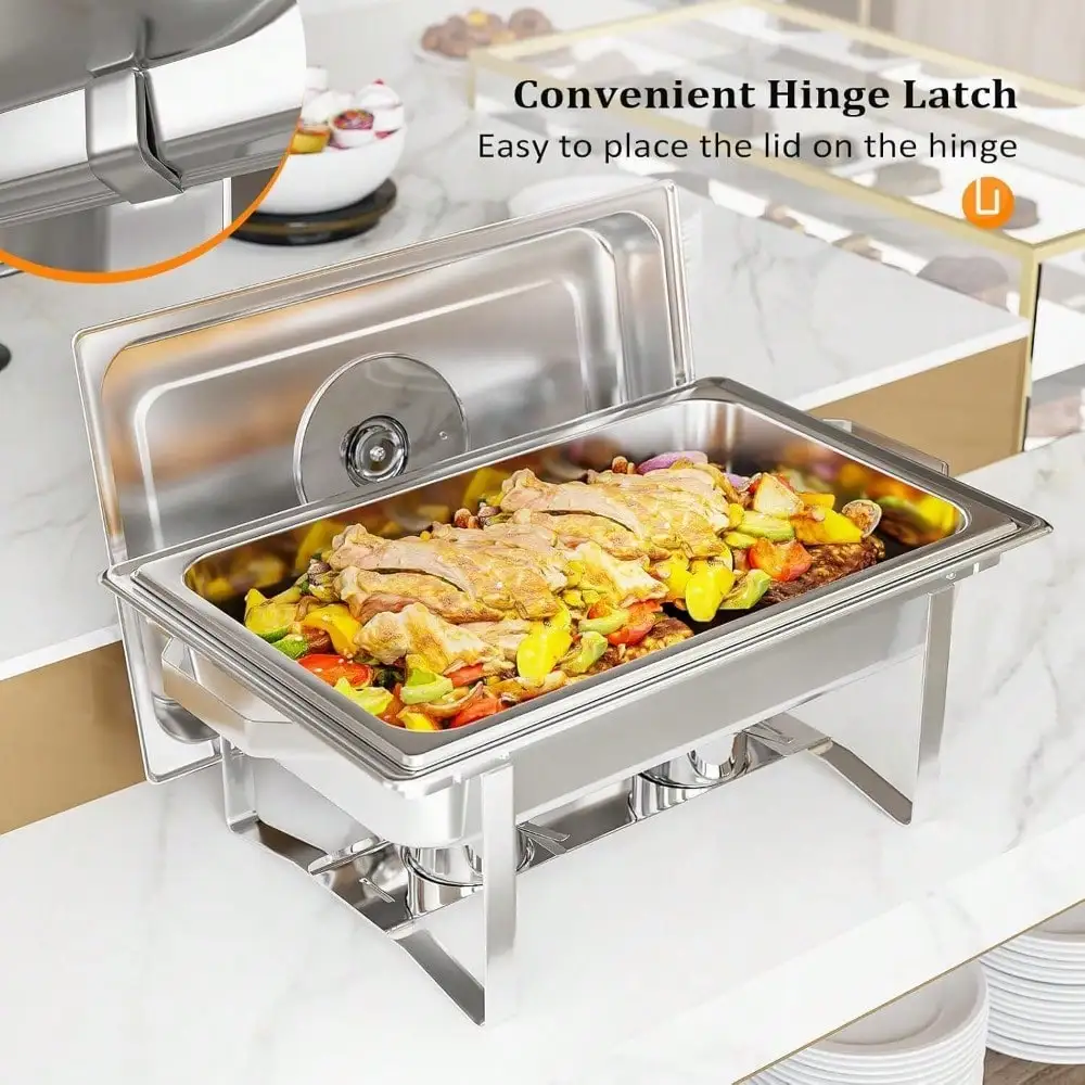 4 Pack Chafing Dish 8 Quart Stainless Steel Chafing Dish Buffet Set w/ Glass Lid