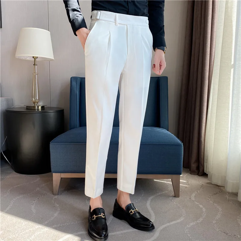 British Style Autumn New Solid High Quality Trousers Men Formal Pants 2023 Slim Fit Business Casual Suit Pants Hommes