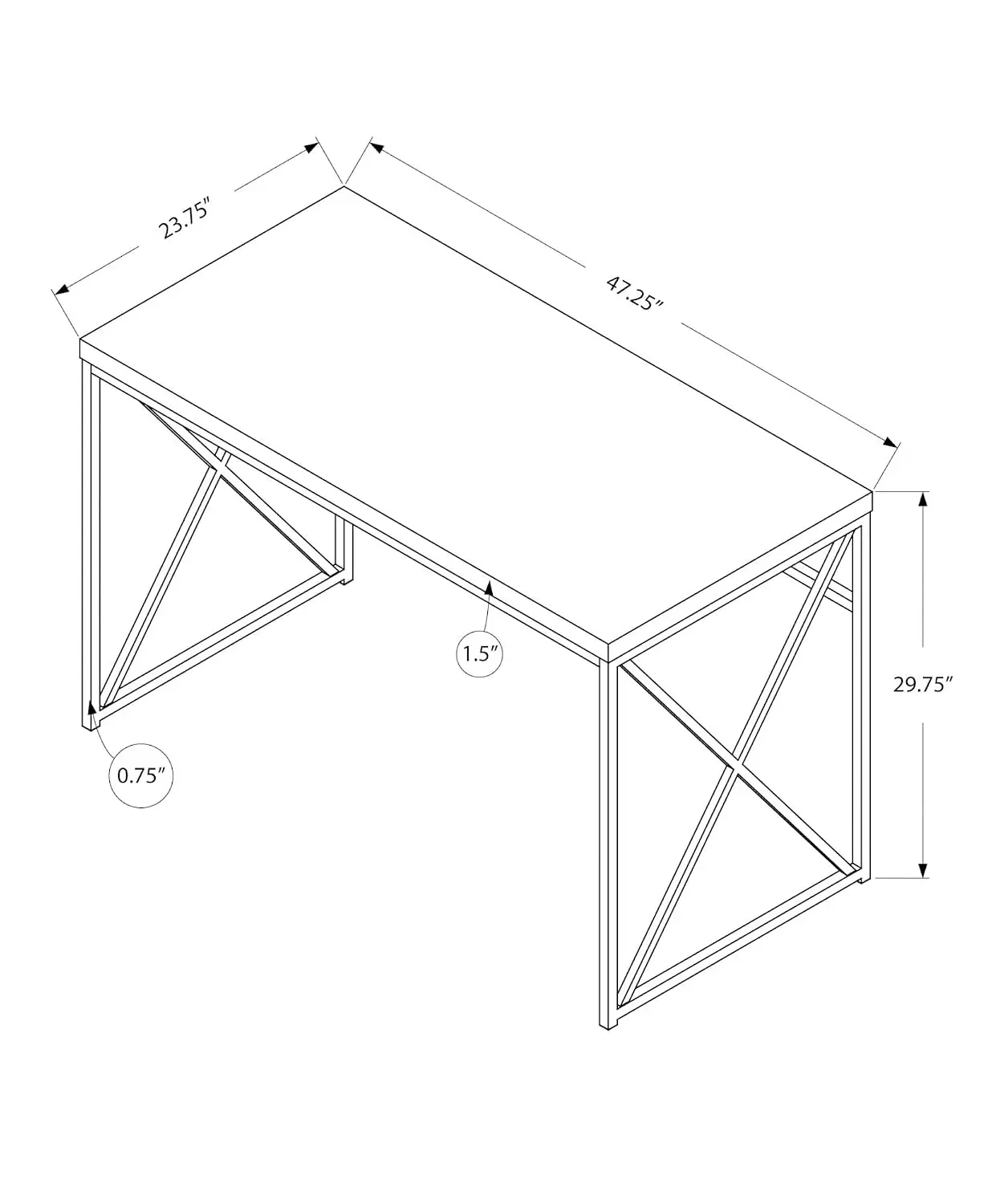 Modern Industrial Writing Desk with Crisscross Metal Frame, 48