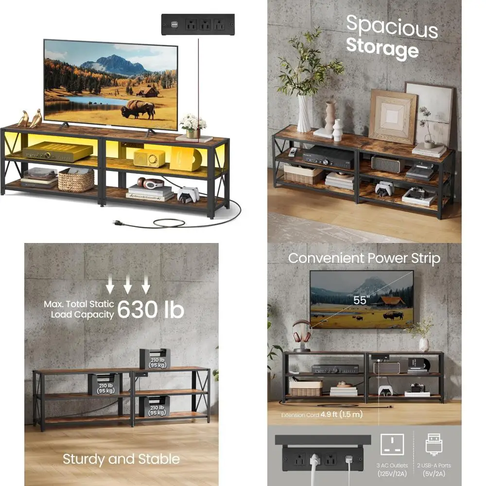 LED Lighted TV Stand with Power Outlets, Entertainment Center for TVs up to 65, Open Storage Shelves, Modern Home Theater Furnit
