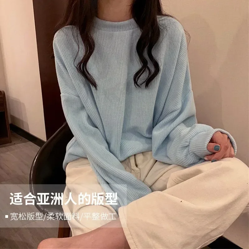 

Y2k Women Loose Solid Color Blouse Round Neck Sweatshirts Spring And Autumn Korean Casual Long Sleeved Preppy Street Wear 후드티