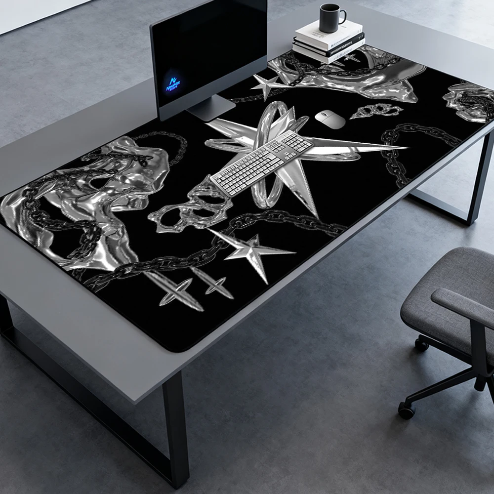 Gothic Mouse Pad Big Gaming Pc Large Mousepad XXL Black Silver Star Chain Desk Mat Accessories 1200x600 Mousepads