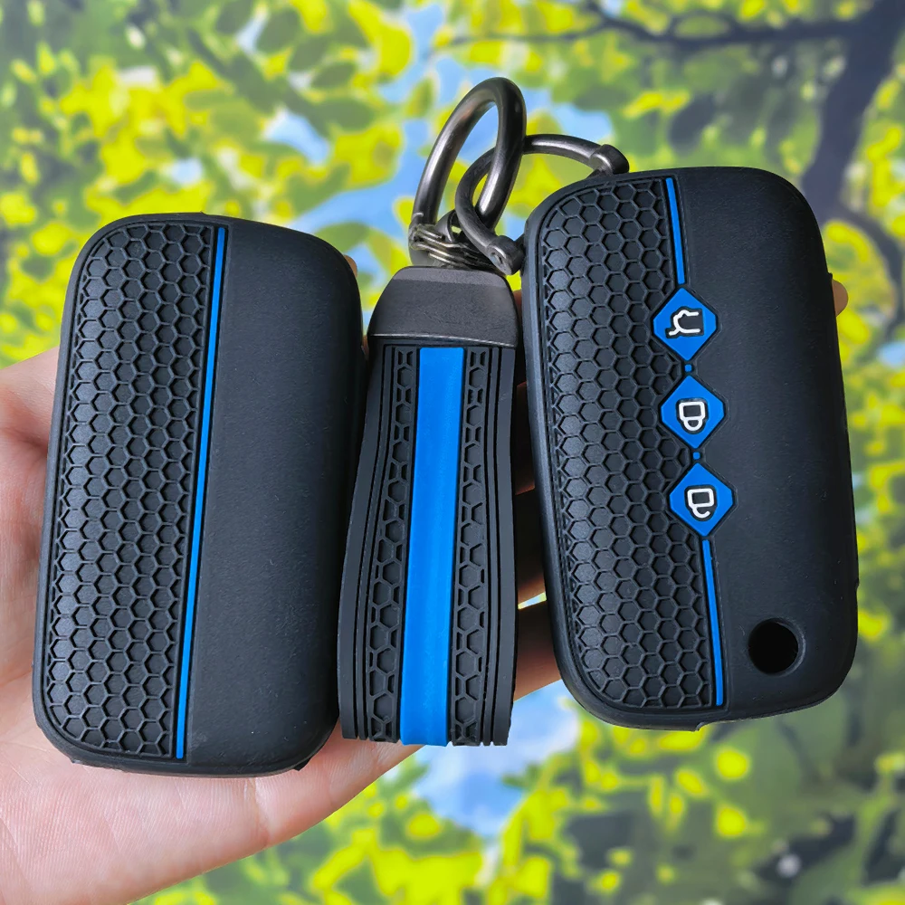 Sleek Blue Trim Honeycomb Smart Key Case With Keychain For Wuling Hongguang S V Mini Baojun 510 730 360 560 RS5 530 630 310