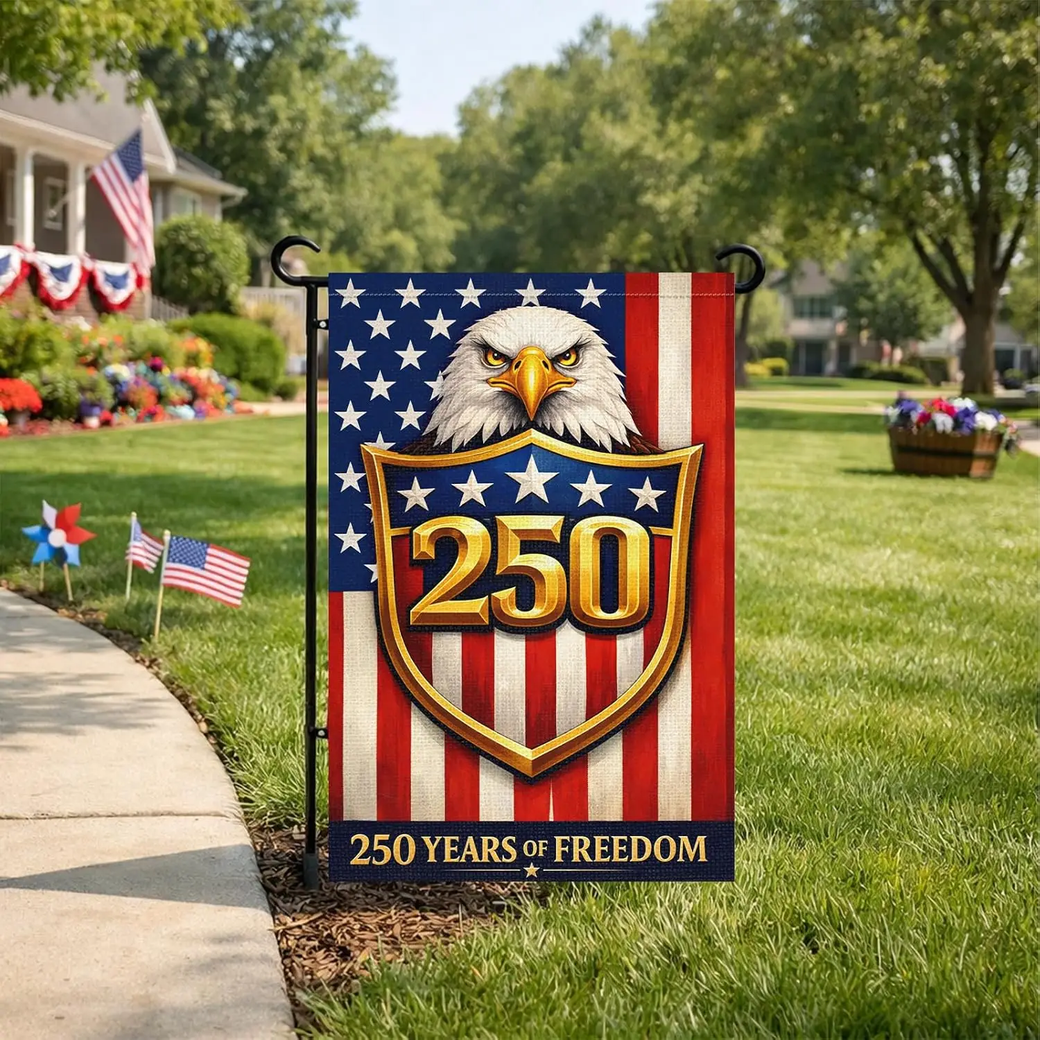 Heyfibro 250 Years of Freedom Garden Flag 12x18 Inch Double Sided Bald Eagle Patriotic Yard Flag Small House Flag for 4th of IIC