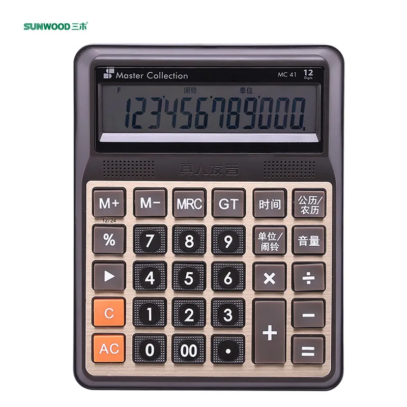 

Sunwood Master Series Midsize Widescreen Real Voice Desktop Calculator with 2 AA Batteries Included