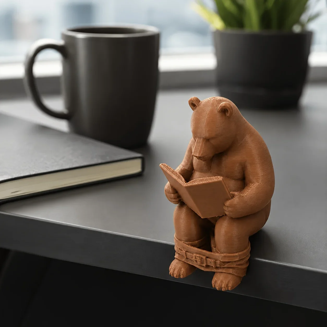 Shelf Sitter Reading Bear Miniatures Statues 3D Printed Bookish Bear Figurines Desktop Bookcase Home Decor Ornaments Decor Gifts