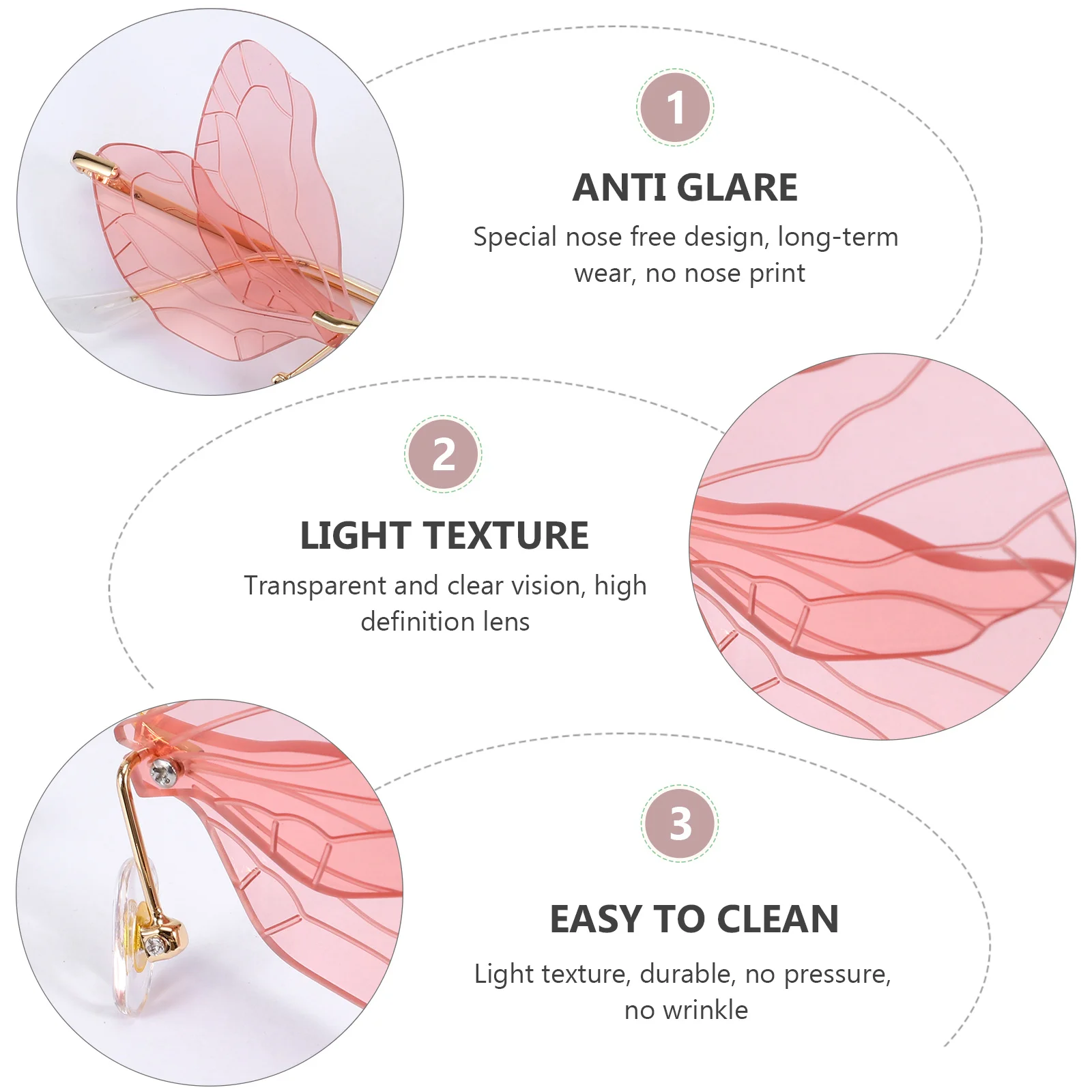 

1 Pair Sun Glasses Dragonfly Wing Design Rimless Irregular Shape For Men Women Uv Protection Outdoor Driving