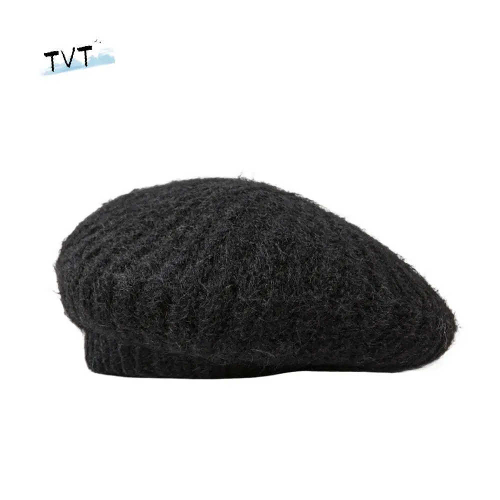 

Retro British Style Knitted Berets Trendy Elastic Retro Painter Hat Solid Color Hand-crocheted Artist Hat Streetwear
