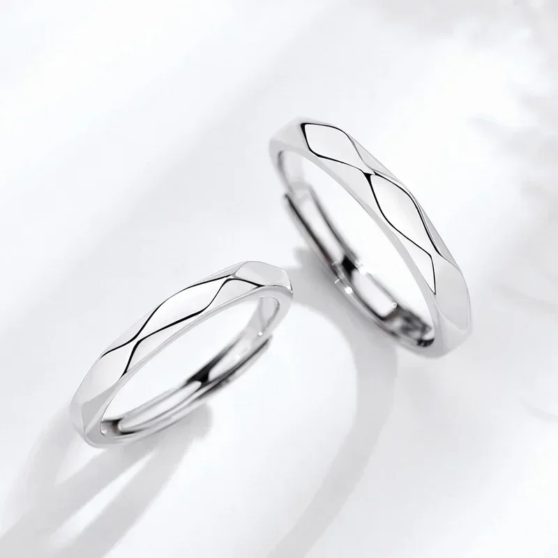 1Pair Black White Lozenge Couple Rings Open Ring for Women Men Adjustable Finger Rings Romantic Lovers Anniversary Jewelry Gift