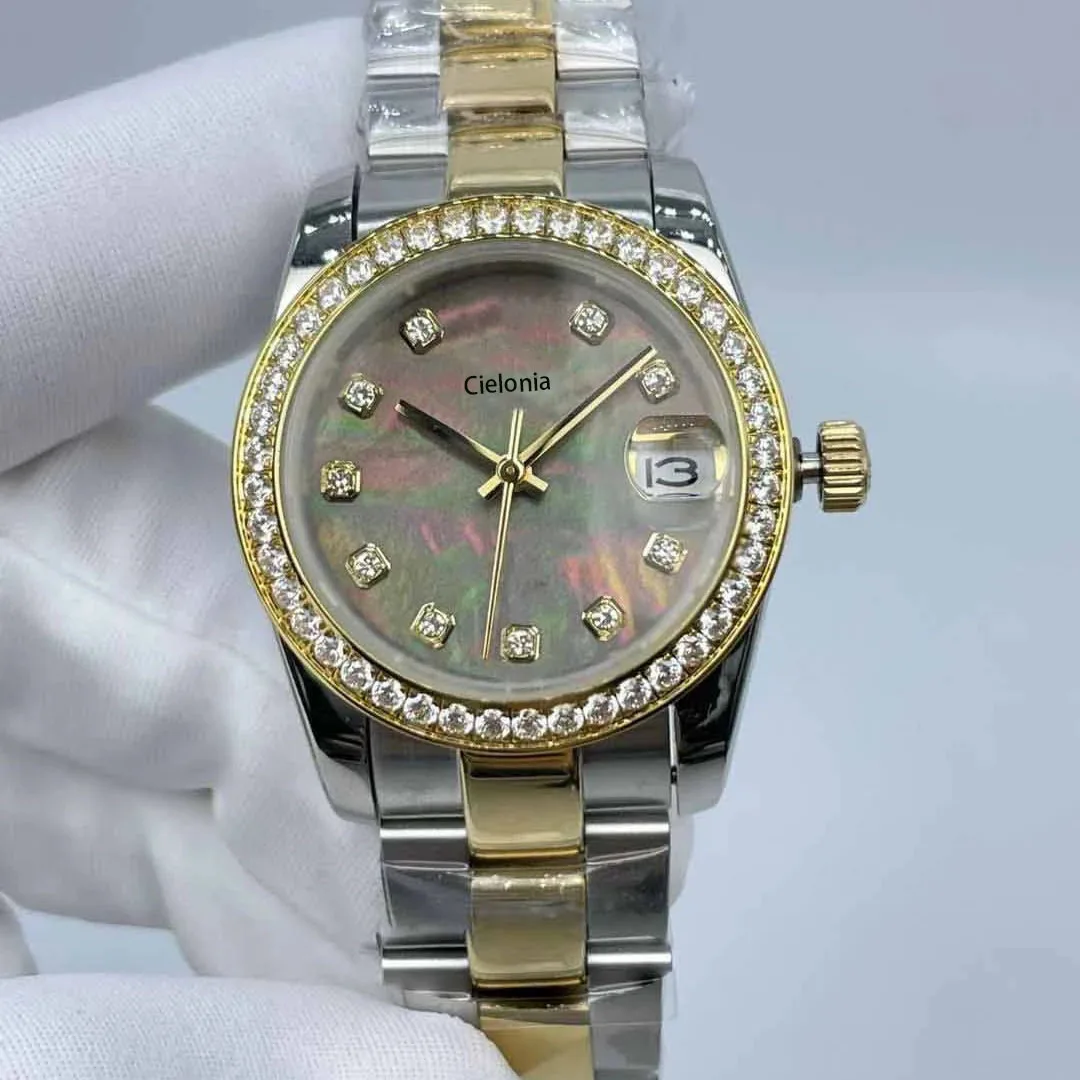 31mm Women's Watch, Automatic Mechanical Movement, Black Shell Diamond Dial, Toothed Bezel