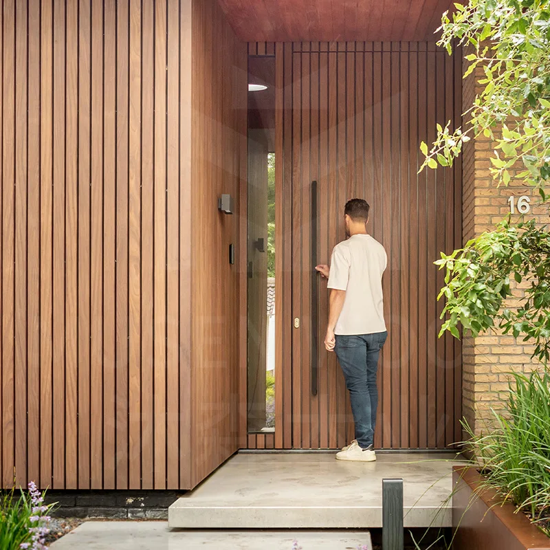 Solid Wood Grille Entry Door, Wall Panel, Glass Self-built House, Paint Off-axis Single Door